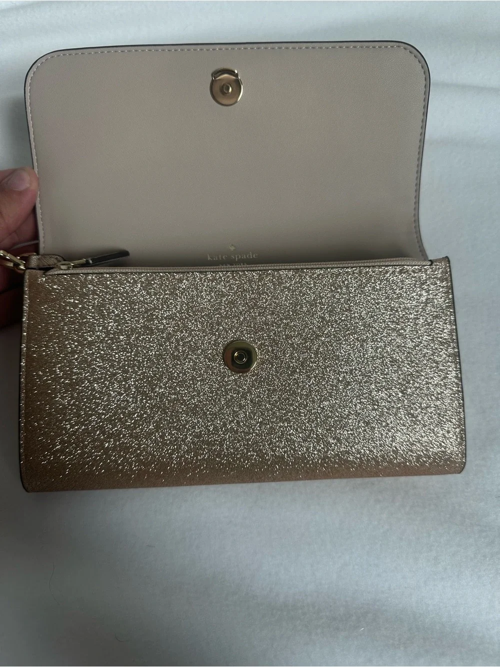 kate spade Glitter Wristlet Clutch in Rose Gold